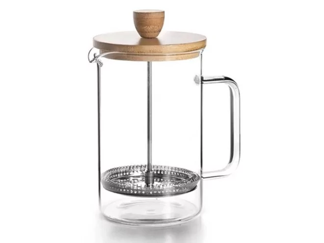 Koffiepot French coffee glas met houten deksel D80xH180mm 350ml
