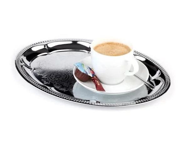Plateau à café oval inox gravé - 272x383mm