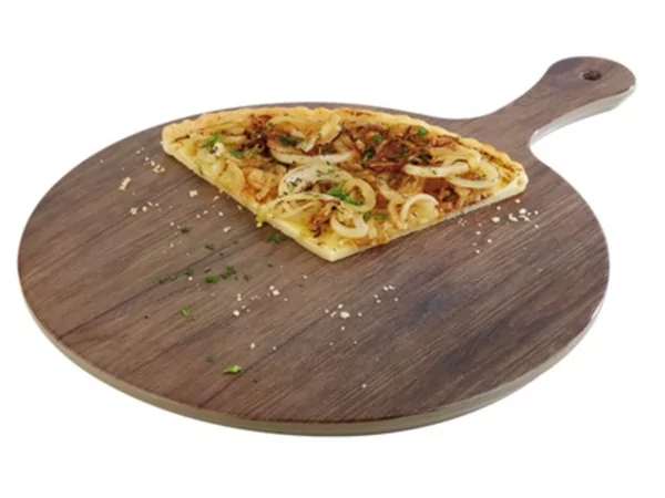 Melamine Oak dard wood Tray round with handle Ø300mm