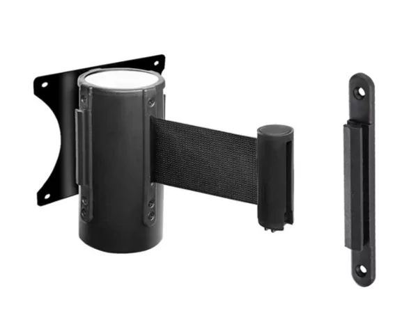 Afzetlint met muurbevestiging zwart 2mtr