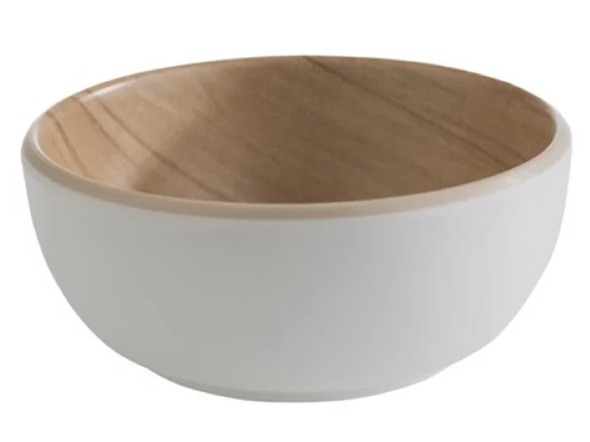Melamine Frida bol blanc/imitation bois D85xH35mm 100ml