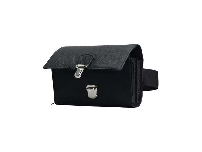 Portefeuille cuir noir 6 compartiments + ceinture + bouton poussoir