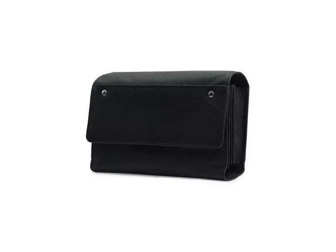 Portefeuille zwart leder 5 vakken + riem velcro