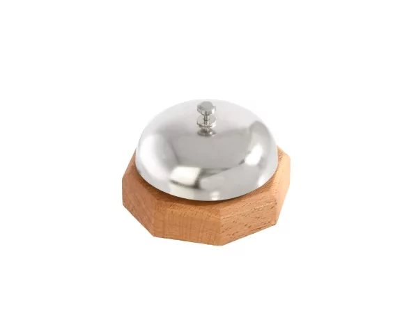 Receptiebel chromé op houten sokkel D91xH58mm